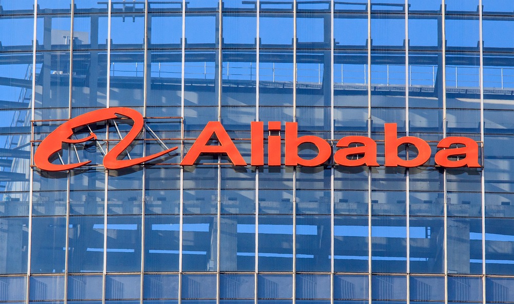 Alibaba Group sign on a skyscraper.