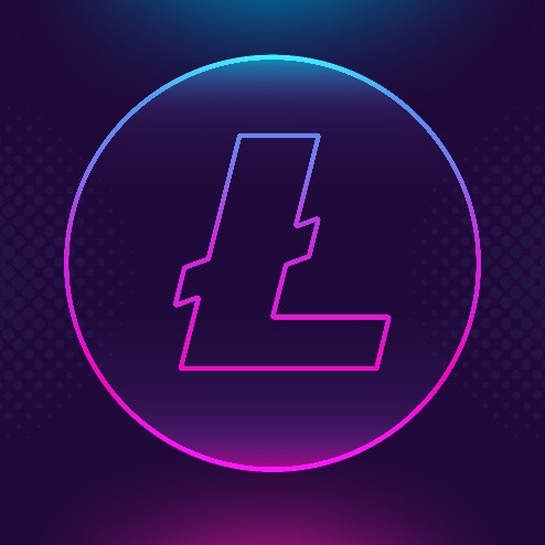 Litecoin symbol in purple color.