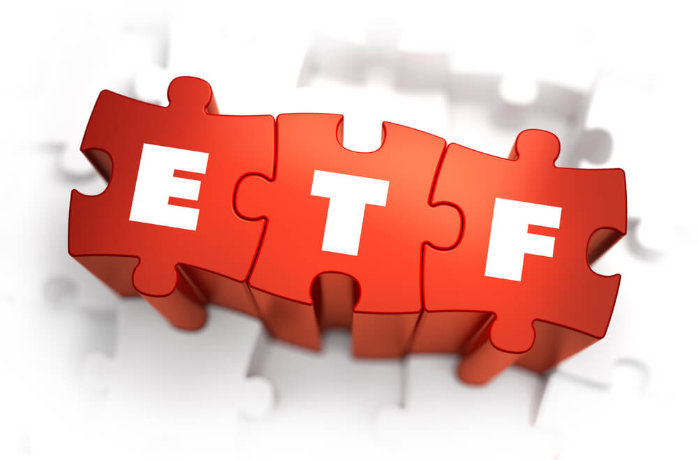 ETF Text on Red Puzzles with White Background. 