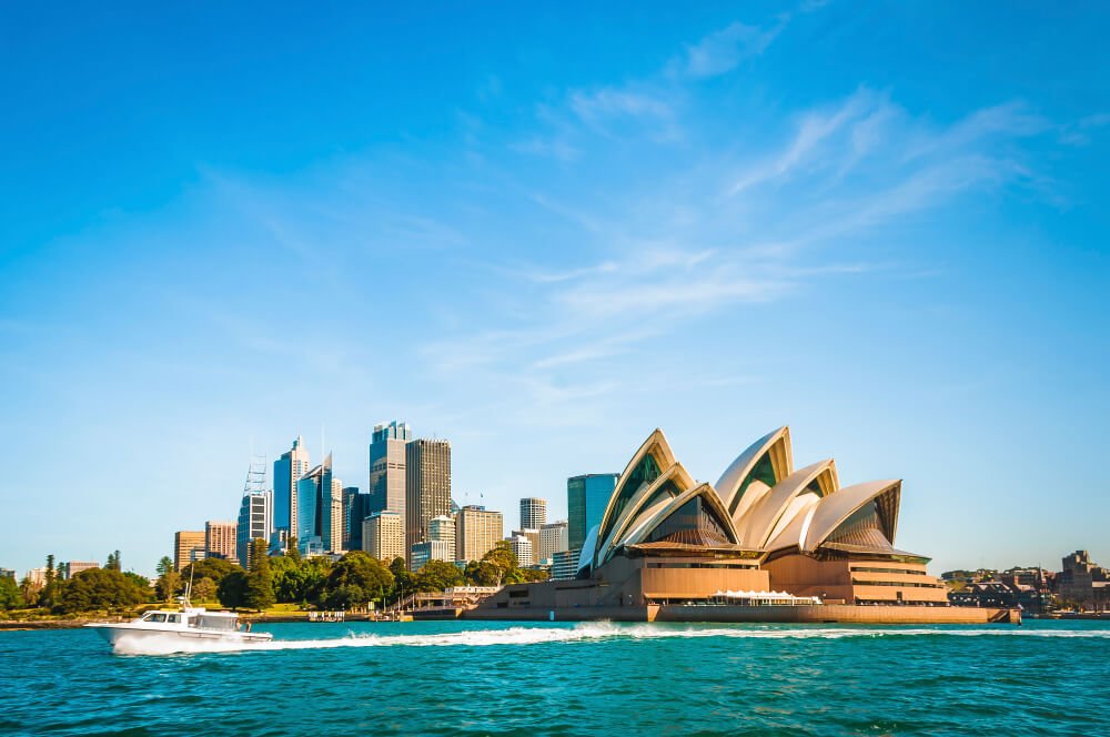 The city skyline of Sydney, Australia. Circular Quay and Opera House.