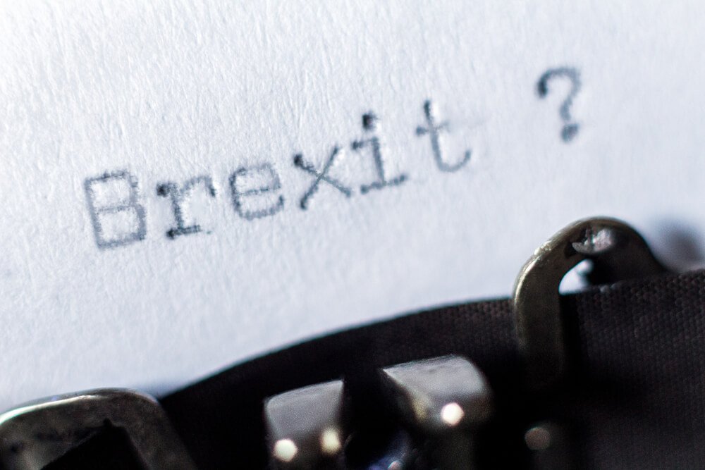 Brexit Delay: Word Brexit typed on typewriter.