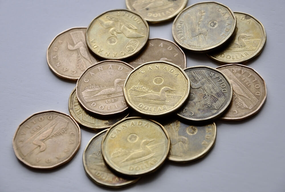 U.K. Currency: image of a pile of two pound coins.
