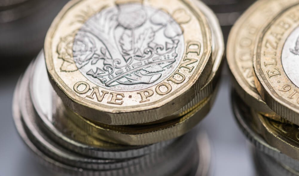 UK Currency: Close up focus photos of UK Pound coin.