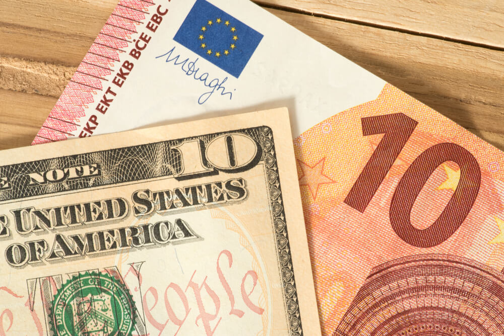Banknotes dollar and euro