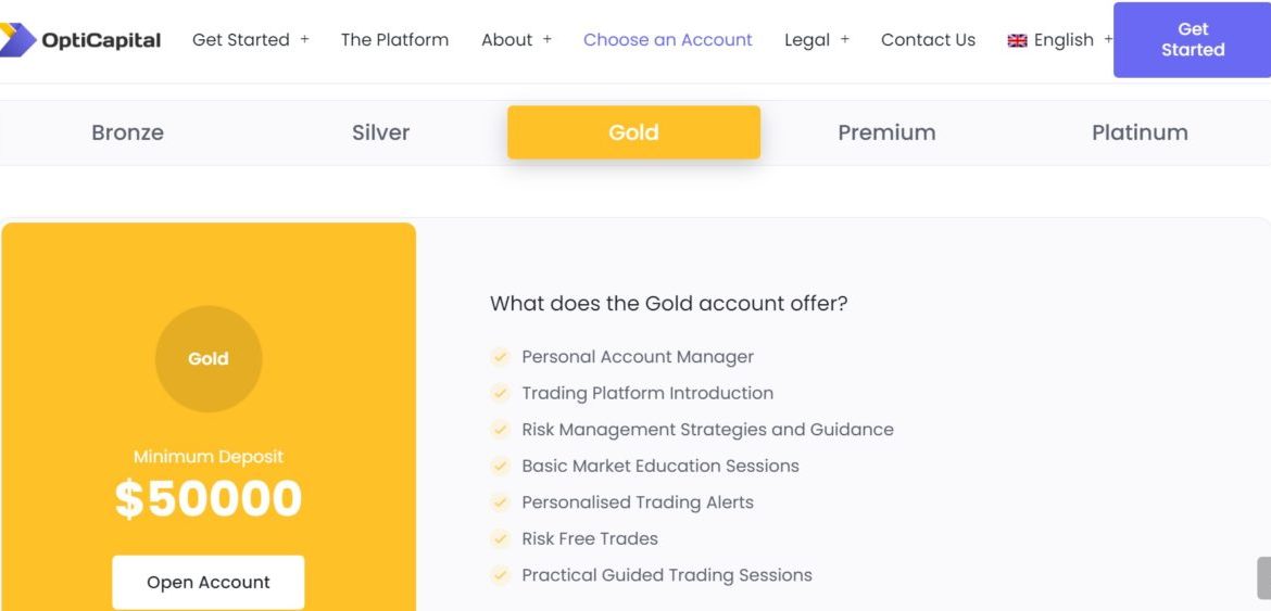 Opticapital - Gold account overview