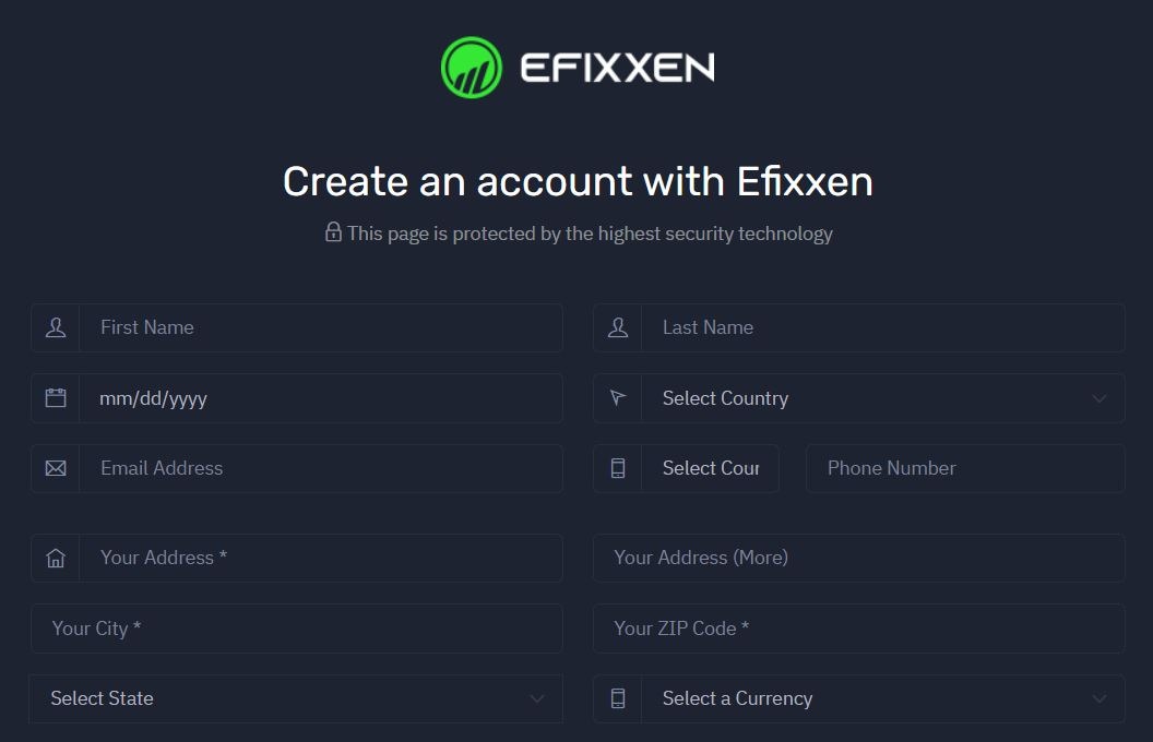 screenshot from registration page on efixxen
